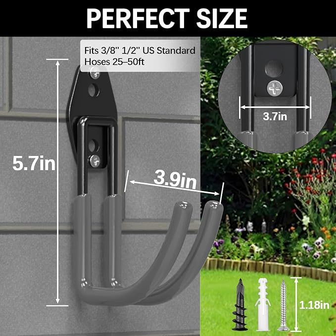 3-H Garden Hose Holder Wall Mount 4 Pack Solid Steel 3.9 Inch Compact Hose Hanger Heavy Duty Water Hose Holders for Outside，Gray