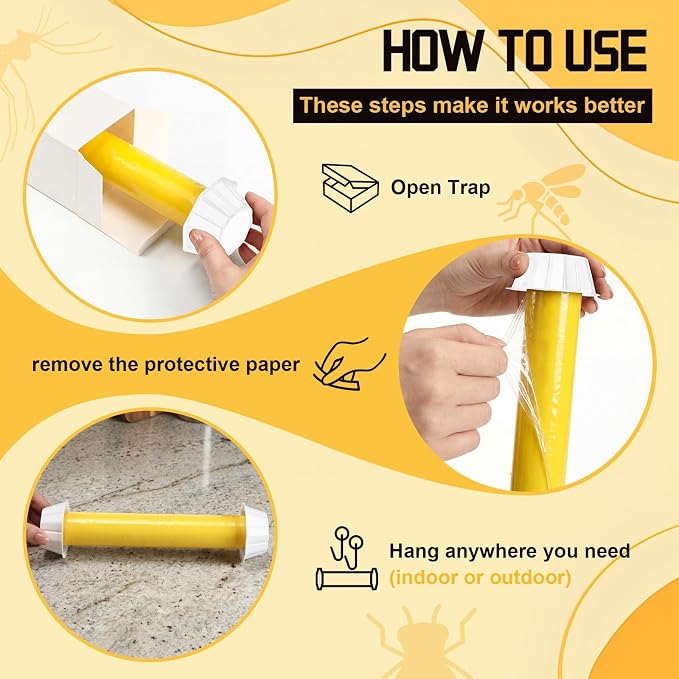 12 Pcs Fly Traps for Indoor Outdoor Hanging Fruit Fly Stick Trap Sticky Mosquito for Home Insect 10 x 2.5 Inches (Yellow and White)