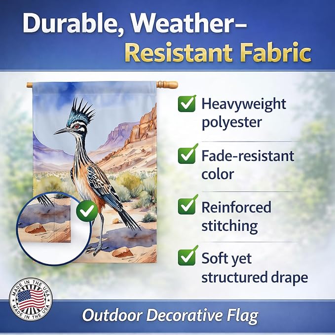 Caroline's Treasures New Mexico Greater Roadrunner House Flag Large Porch Sleeve Pole Decorative Outside Yard Banner Artwork Wall Hanging, Polyester, House Size, Multicolor