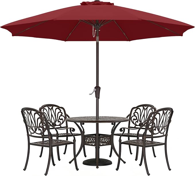 ABCCANOPY 10FT Patio Umbrella, Outdoor Waterproof Table Umbrella with Push Button Tilt and Crank, 8 Ribs UV Protection Pool Umbrella for Garden, Lawn, Deck & Backyard (Wine Red)