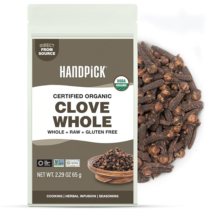 HANDPICK Organic Cloves Whole (2.3oz, 65g) Premium Cloves from South India | Packed in a Resealable Zip Lock Pouch | Perfect for Cooking, Smoothies, Pomander Balls & Tea (Packaging may vary)