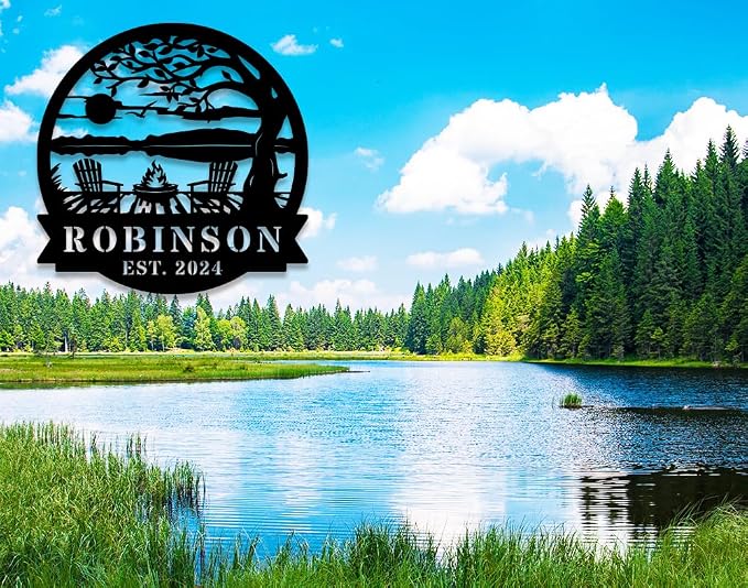 ENFODREAM Custom Name Sign, Personalized Camping Sign, Cabin Sign, Outdoor Metal Sign, Outdoor Patio Decor, Outdoor Wall Decor, Campfire Sign
