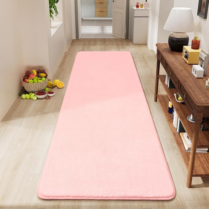 Amearea Modern Soft Hallway Runner Rug, 2x6 Feet Pink Washable Runner Rugs | Fluffy Bedroom Bedside Rugs, Indoor Non Slip Memory Foam Rug Carpet for Hallway Entrance Kitchen Living Room Decor