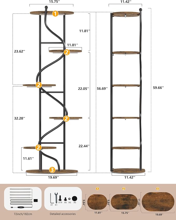 Plant Stand Indoor with Grow Light,60" Tall Plant Shelf w/ 4-Head Grow Lights,Corner Plant Stands for Multi Plants,6 Tiered Large Plant Holders,Metal S-Shaped Plant Rack for Home Office Patio