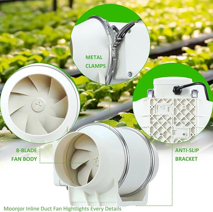4inch Inline Duct Fan | 120 CFM, Inline Ventilation Exhaust Fan, w/ Switch, For HVAC, Grow Tent, Hydroponics, 3D Printer
