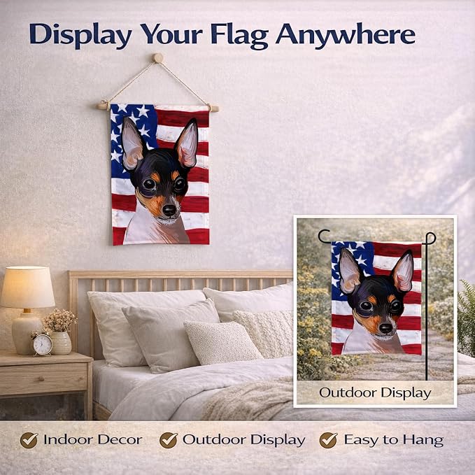 Caroline's Treasures CK6742GF Toy Fox Terrier American Flag Garden Flag Mailbox Flag Decorative Yard Flag Banner Outside Patio Artwork Yard Flower Beds, Garden Size, Multicolor