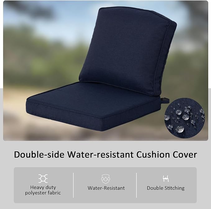 20"x21.5" Outdoor Deep Seat Patio Cushions Set of 2, Outdoor Chair Cushions Bottom Resilient Foam Filling Water-Resistant UV Resistant Weather Resistant with YKK Zippers,Midnight