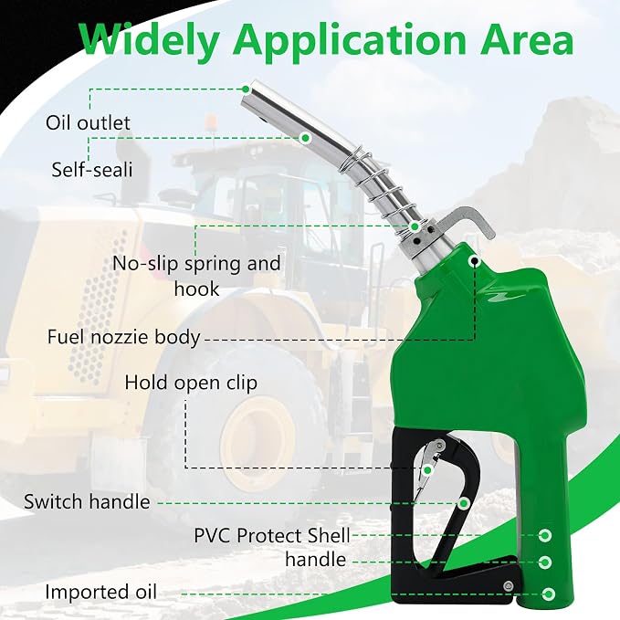 Azdele 3/4" NPT Automatic Fuel Nozzle, Diesel Gas Pump Handle, 13/16"(OD=23mm) 9-16 GPM Flow(Auto Shut Off 3-speed Latch), Fuel Transfer Pump Nozzle For Gasoline, Diesel, Biodiesel, Kerosene