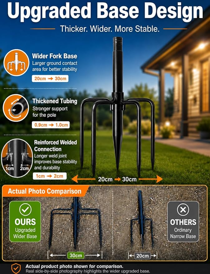 4 Pack String Light Poles for Outside, Thickened Metal Christmas Lights Hanger Pole Outdoor with Fork, Lighting Hanging Post Accessories for Patio Decor Garden Backyard Yard Outside Decorations