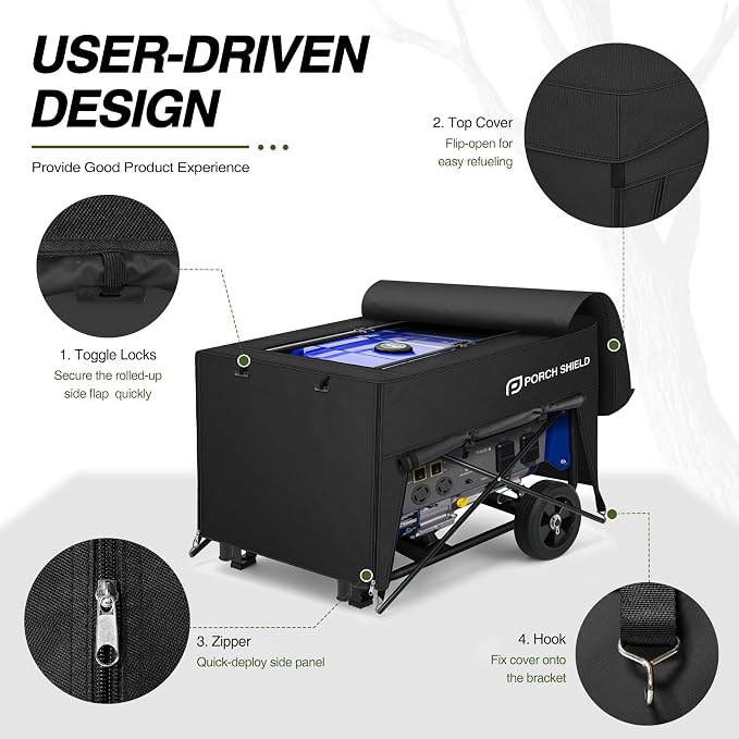 Porch Shield Generator Covers Running - Heavy Duty Waterproof Generator Rain Tent Shelter for 3500-12000 Watt, Black