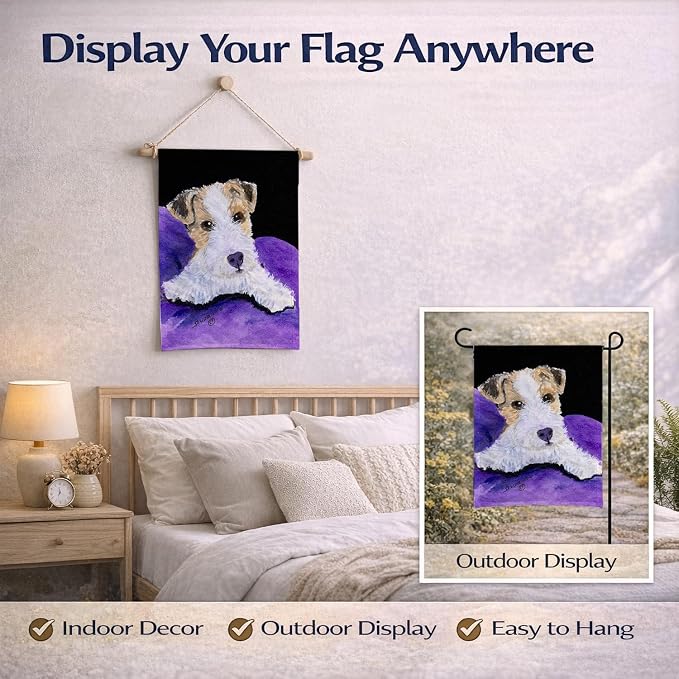 Caroline's Treasures SS8971GF Fox Terrier Garden Flag Mailbox Flag Decorative Yard Flag Banner Outside Patio Artwork Yard Flower Beds, Garden Size, Multicolor