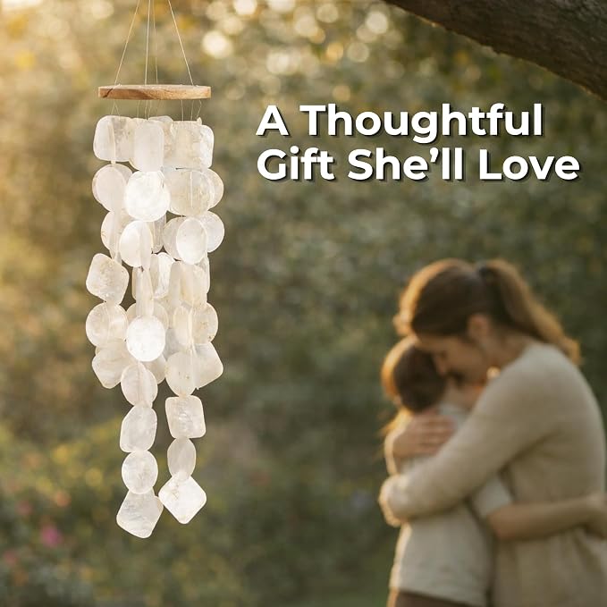 Solange & Frances Natural Capiz Shells Wind Chimes for Outside Beach Decor. Elegant Windchimes Coastal Decor Birthday Gifts for Women, Gift for Women, and Gifts for Mom