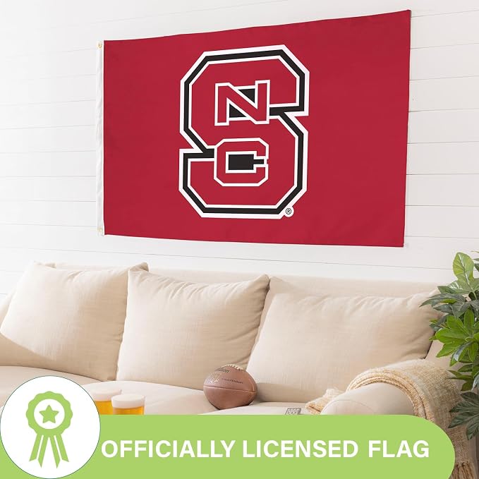 NCAA North Carolina State University Flag with Grommets, 3'x5' NC State Wolfpack Outdoor College Flags & Banners for Garden Patio Indoor Wall Décor