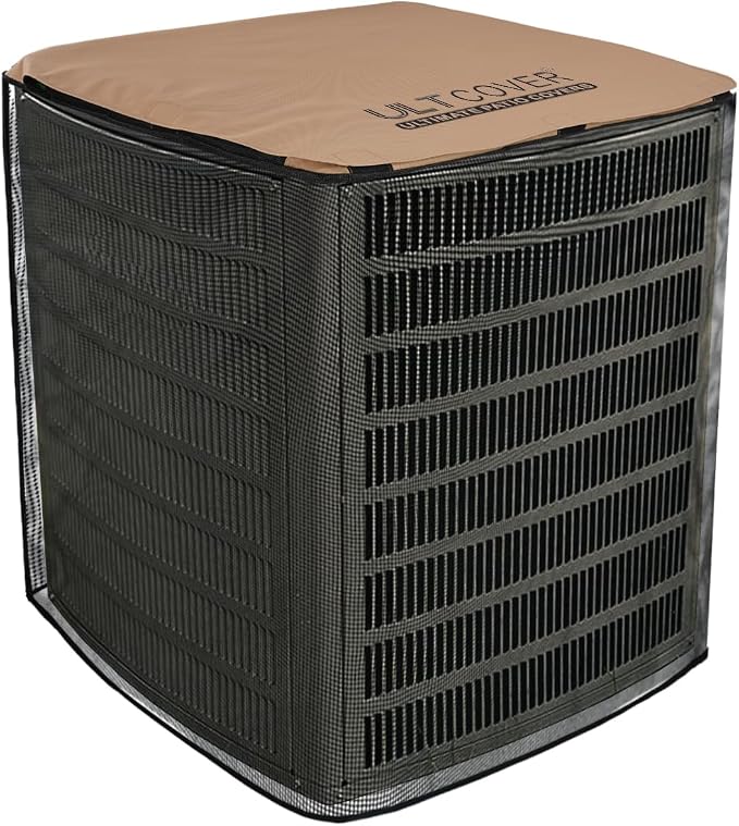 ULTCOVER 2 in 1 Full Mesh with Waterproof Fabric Top Air Conditioner Defender Cover 24W x 24D x 30H inch for Outside AC Units All Seasons Use