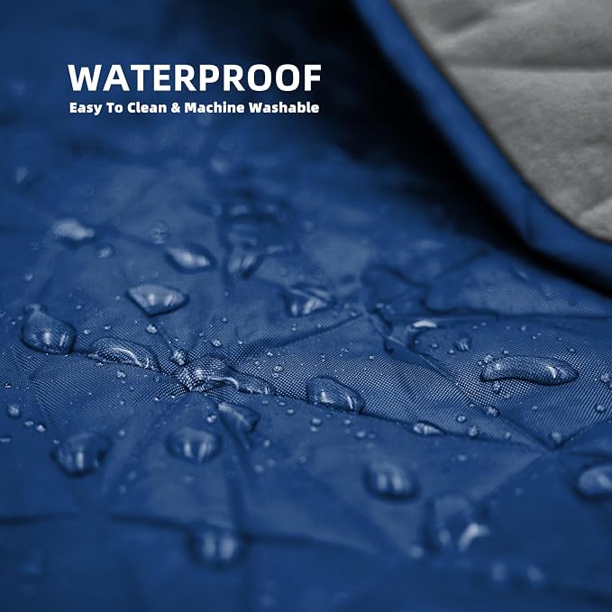 Large Waterproof Outdoor Blanket Thick Fleece 80" x 58" | Windproof Stadium Blanket, Wearable Poncho, Machine Washable for Camping, Car, Pet, Picnics - Deep Blue Hooded