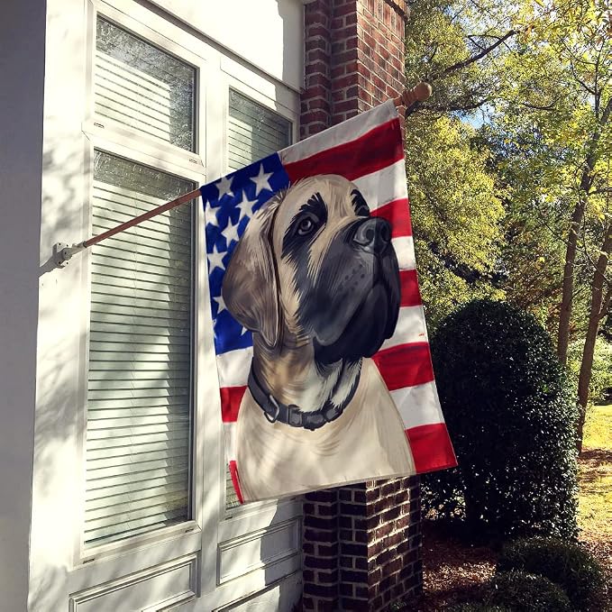 Caroline's Treasures CK6513CHF English Mastiff Dog American Flag House Flag Large Porch Sleeve Pole Decorative Outside Yard Banner Artwork Wall Hanging, Polyester, House Size, Multicolor