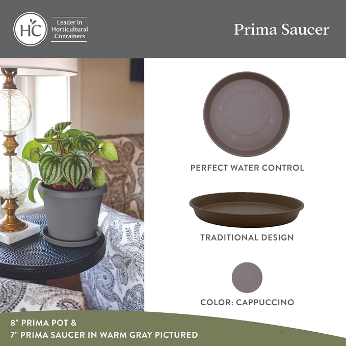 The HC Companies Round Prima Flower Pot Saucers - Plastic Plant Saucer for Outdoors & Indoors - Traditional Plant Pot Trays for Water Drainage -Durable Plant Tray (17.5-inch Cappuccino, Pack of 1)