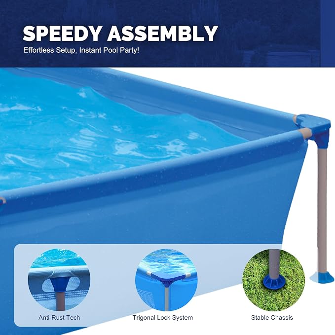 DIMAR GARDEN Above Ground Swimming Pool for Adults, Outdoor Rectangular Steel Frame Swimming Pool for Backyard Lawn Family, 6.2ft x 4.2ft x 16.5in
