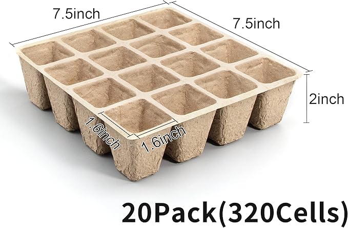 320 Cells Seed Starter Tray, 20 Pack Seed Starter Kit, Peat Pots for Seedlings with 200 Plant Labels, 2 Seed Planting Tool and 1 Spray Bottle