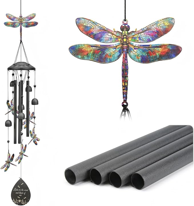 Dragonfly Wind Chimes Outdoor Durable Metal Windchimes Garden Patio Decor | Dragonfly Gifts for Women/Men, Garden/Yard Decor, Memorial/Birthday Gifts for Grandma/Mom, Chimes for Outside