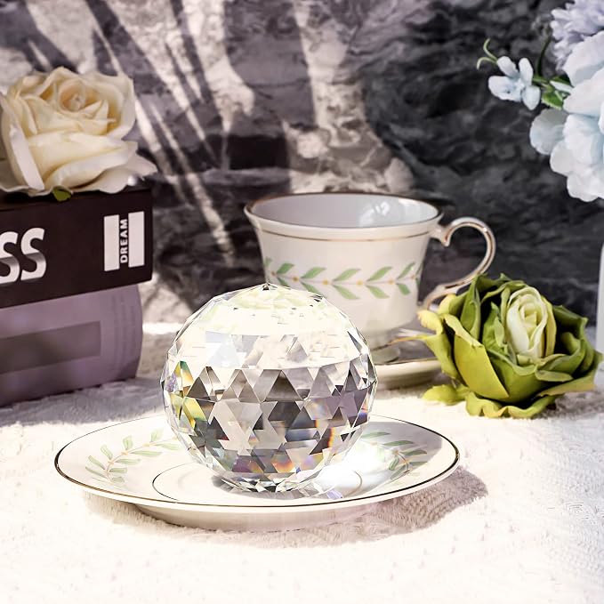 OwnMy 80MM Clear Crystal Suncatcher Ball Sparkle Crystal Suncatcher Prism | Glass Rainbow Makers Sphere, Faceted Glass Globe Sphere Paperweight, Window Sun Catcher Gazing Ball for Garden Home Decors