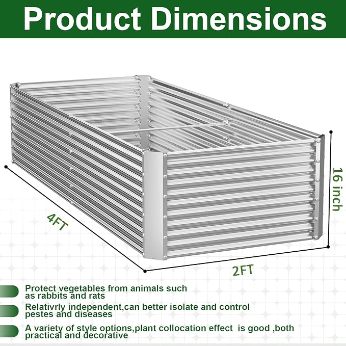 4 Pack Tall Corrugated Galvanized Steel Raised Garden Bed Outdoor, Metal Above Ground Garden Bed for Vegetables and Flowers, Rectangle Raised Beds for Gardening-4x2FT