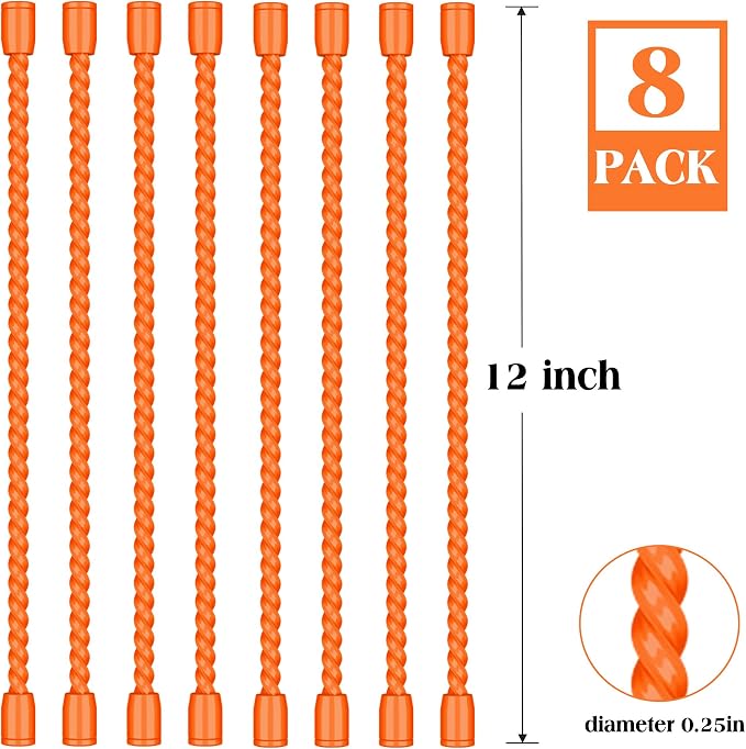8PCS 12-Inch Silicone Cable Ties, Bendable Rubber Twist Ties, Reusable Twist Ties for Cords, gear ties for Organizing, Bundling (Orange)