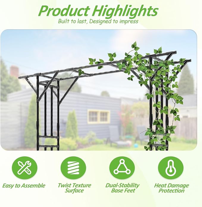 Garden Arch Trellis - 106.3" L×106.3" H Extra Large Flat Top Arbor Trellis with Coated Steel Pipe, Trellis for Climbing Plants Outdoor, Heavy Duty Abor Archway for Wedding Decor(25MM Pipe)
