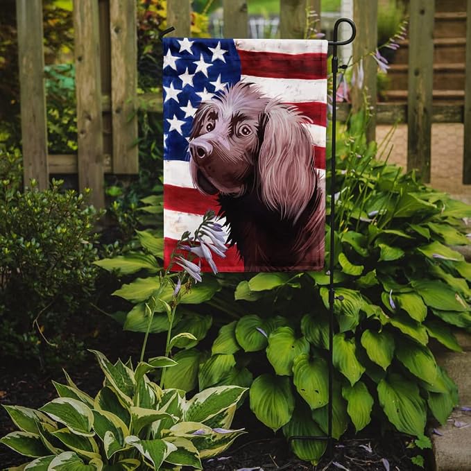 Caroline's Treasures CK6533GF German Longhaired Pointer American Flag Garden Flag Mailbox Flag Decorative Yard Flag Banner Outside Patio Artwork Yard Flower Beds, Garden Size, Multicolor