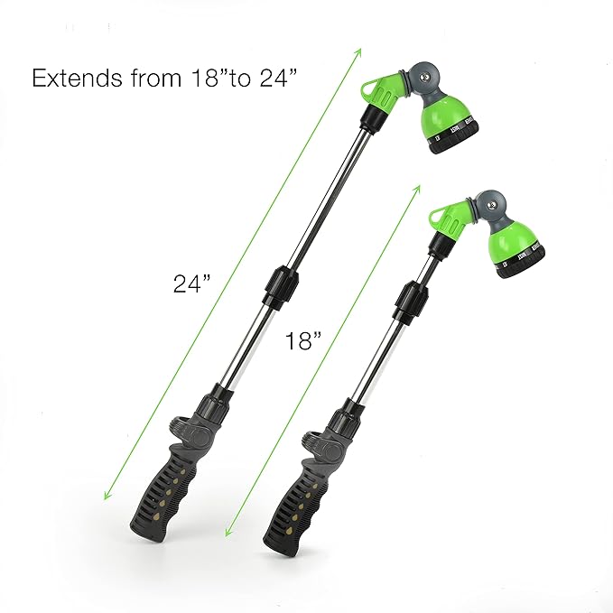 Watering Wand 18"- 24", Zinc Alloy Handle, Stainless Steel Tube, Ratcheting Head, Thumb Control and Soft Handle.