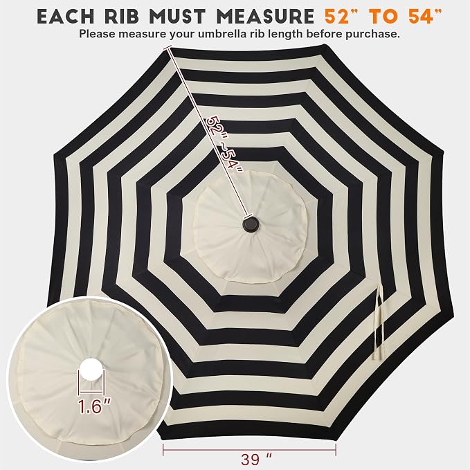 Blissun 9ft Patio Umbrella Replacement Canopy, Market Umbrella Top, Outdoor Table Umbrella Canopy for 8 Ribs, Canopy Only