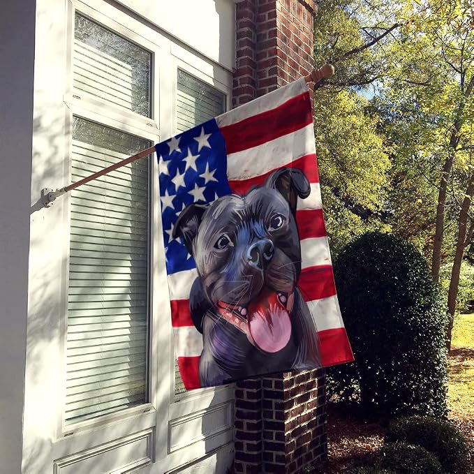 Caroline's Treasures CK6724CHF Staffordshire Bull Terrier American Flag House Flag Large Porch Sleeve Pole Decorative Outside Yard Banner Artwork Wall Hanging, Polyester, House Size, Multicolor