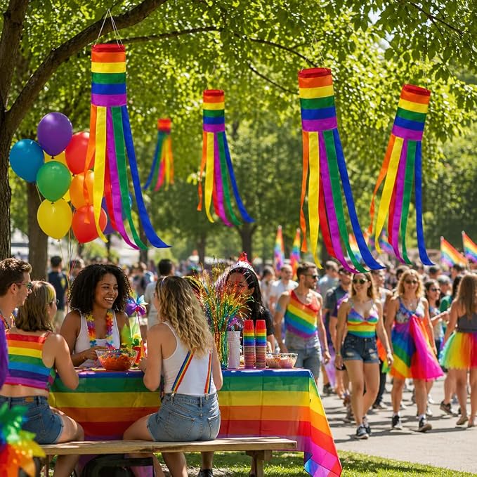 2Pack Rainbow Pride Windsock 40 Inch Outdoor Decorations – Colorful LGBT Hanging Windsocks for Porch Garden LGBTQ Pride Month Party Decor