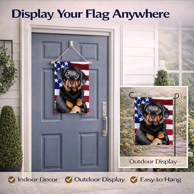 Caroline's Treasures CK6424GF Beauceron American Flag Garden Flag Mailbox Flag Decorative Yard Flag Banner Outside Patio Artwork Yard Flower Beds, Garden Size, Multicolor