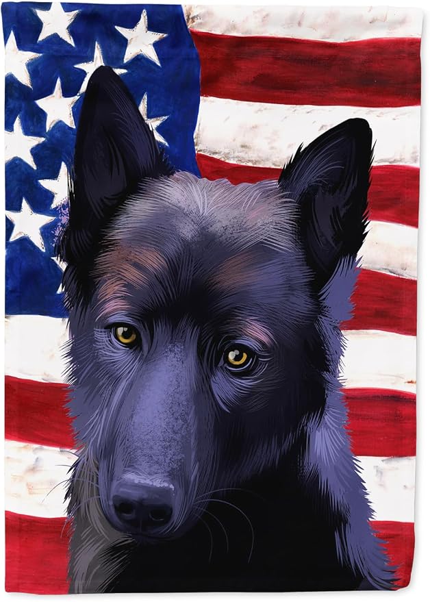 Caroline's Treasures CK6437GF Black Norwegian Elkhound American Flag Garden Flag Mailbox Flag Decorative Yard Flag Banner Outside Patio Artwork Yard Flower Beds, Garden Size, Multicolor