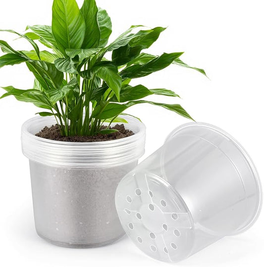 8 Inch Clear Nursery Pots with Drainage Holes, 10 Pack Large Plastic Pots for Plants, Seedling Starter Pot, Garden Plant Pots for Succulents Flowers Cactus
