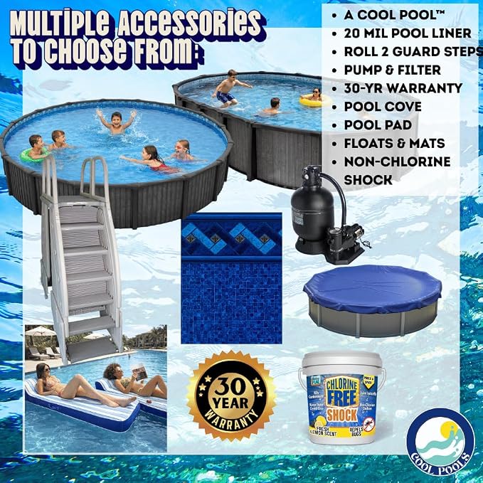 Ultimate Above Ground Metal Resin Pool Package Kit. Premium Aluminum Wall – Saltwater Ready Round & Oval 54" Deep Pools