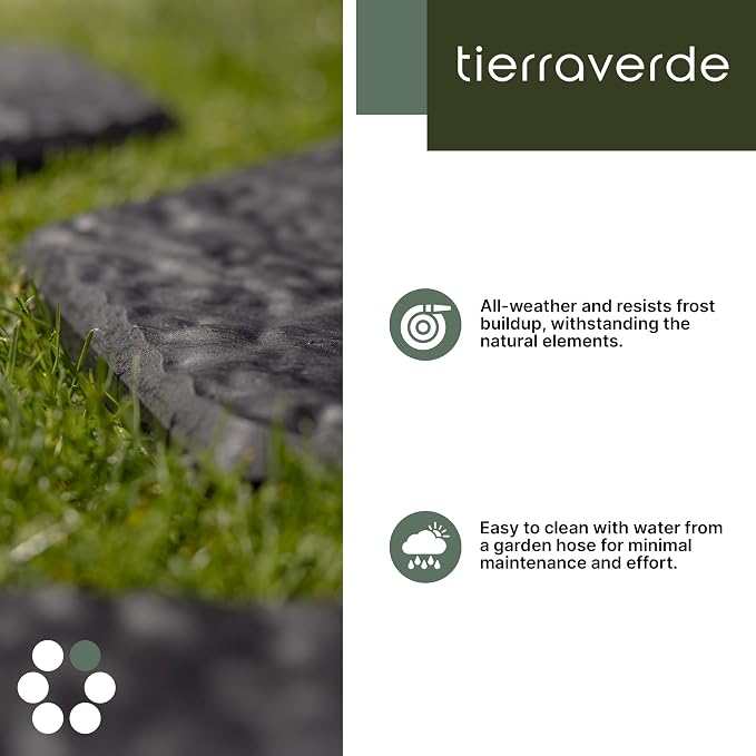 TierraVerde 10-Pack 15”x13” Stomp Rubber Stepping Stones, Hexagon, Black – Reversible Non-Slip Outdoor Faux Decorative Set for Landscaping – DIY Decor for Walkways & Yard Pathways