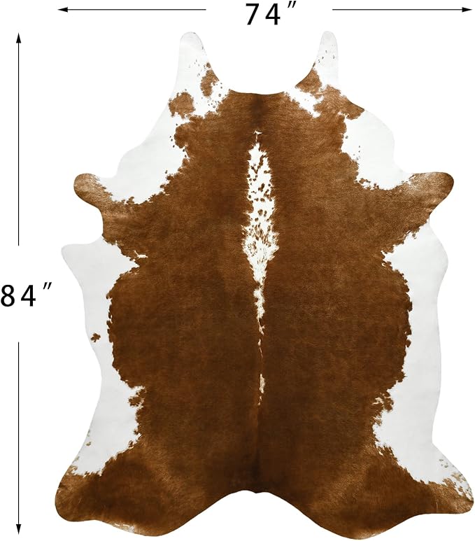 BENRON Faux Cowhide Rug, Cow Print Rug for Living Room Bedroom 6.2x7ft | Western cow hide rug for Cowboy Cowgirl Home Decor, Washable Rugs with Irregular Animal Skins and Hides Non Slip, Khaki Brown