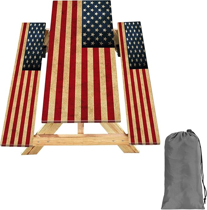 Picnic Table Cover with Bench Covers 8FT 3PCS, 250th Anniversary Rectangle Tablecloth, Waterproof Fade Resistant American Flag Decor for 4th of July for Outdoor Parties, 96", US Flag