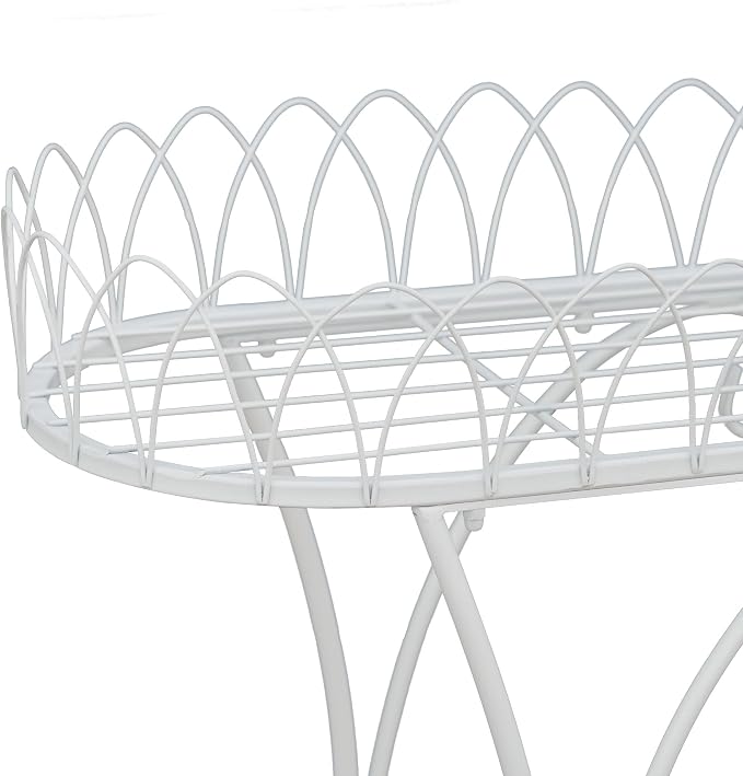 White Oval Plant Stand with Lattice Base, French Entryway Decor for Plants, Elegant Floor Flower Pot Holder Garden Decoration