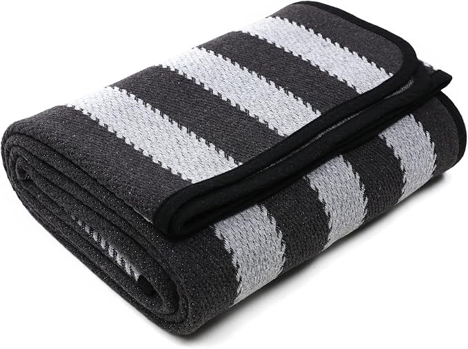 PuTian Merino Wool Blanket - 63" x 51" Thick Warm Soft Twin Bed Throw - Great for Camping, Outdoors, Travel, Car, Couch, All Seasons Grey Stripe