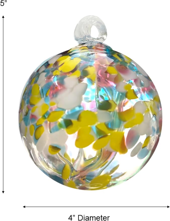 Dale Tiffany Hand Blown Glass, 4" Diameter Spring, Tree of Life Collection, Witch Globe Hanging Garden Indoor/Outdoor Decorative Ornament Gazing Ball