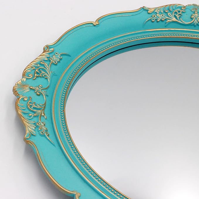 Eaoundm 13.1 x 14.8 inchs Decorative Wall Mirror, Oval (Blue 2 Pcs) | Vintage Hanging Mirrors for Bedroom Living-Room Dresser Decor