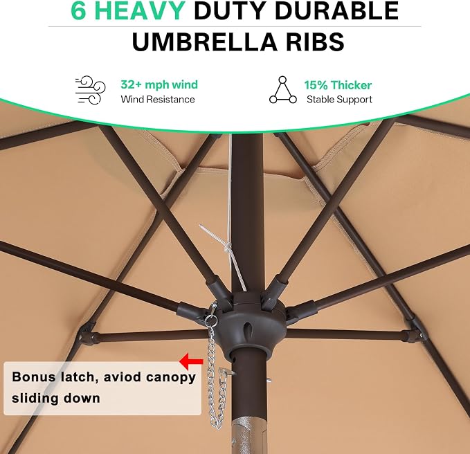 ABCCANOPY 7.5ft Scalloped Patio Umbrella, Outdoor Table Umbrella with Tilt and Crank, Fiberglass Ribs Deck Umbrella for Patio, Pool, Garden, Picnic (Sand)