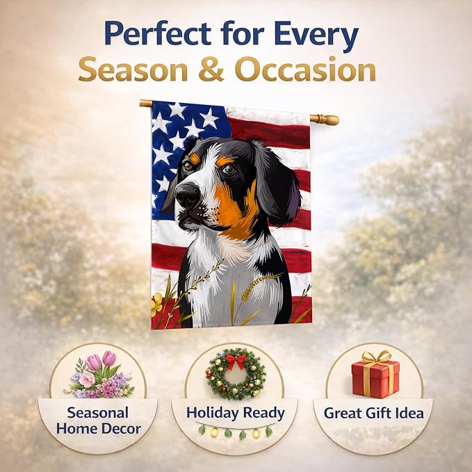 Caroline's Treasures CK6516CHF Entlebucher Mountain Dog American Flag House Flag Large Porch Sleeve Pole Decorative Outside Yard Banner Artwork Wall Hanging, Polyester, House Size, Multicolor