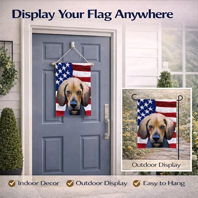 Caroline's Treasures CK6589GF Kerry Beagle American Flag Garden Flag Mailbox Flag Decorative Yard Flag Banner Outside Patio Artwork Yard Flower Beds, Garden Size, Multicolor