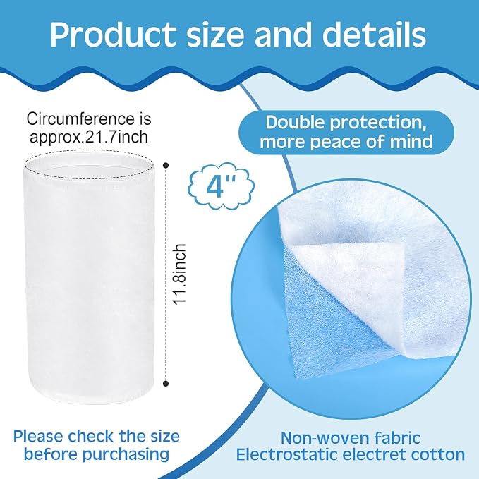 Tudomro 6 Pack Carbon Prefilter for 4 Inch Carbon Filter Replacement, Non Woven Fabrics Material and Electrostatic Fibers for Odor Control in Grow Tents Indoor Gardening Hydroponics Ventilate, White
