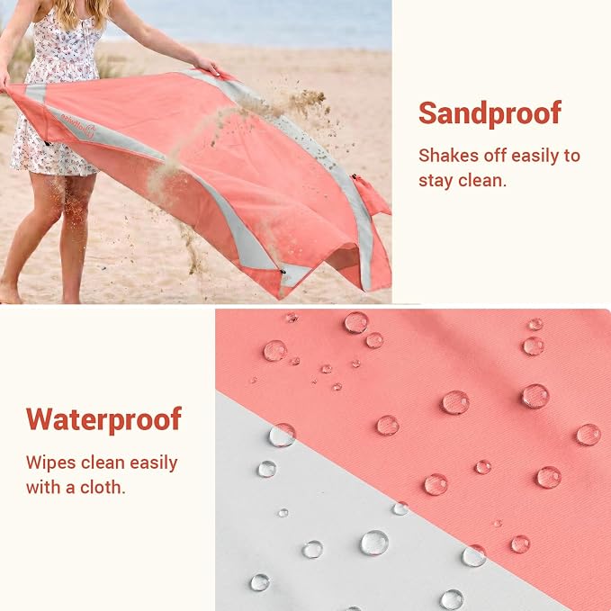Wolfwise 108" × 120" XXL Beach Blanket, Waterproof & Sandproof Picnic Mat with 4 Sand Pockets & 4 Stakes, Windproof Outdoor Camping Beach Mat, Lightweight, Fits 8 People, Green