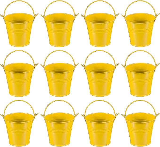 PATIKIL 2.7"x2.3" Small Metal Buckets with Handle, 12 Pcs Mini Galvanized Bucket Colorful Easter Buckets for Crafts Party Favors Decoration, Yellow
